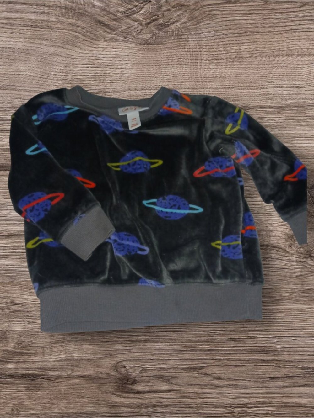 Cat & Jack Toddler 18M Velour Sweatshirt Space Planet Print Gray Pullover